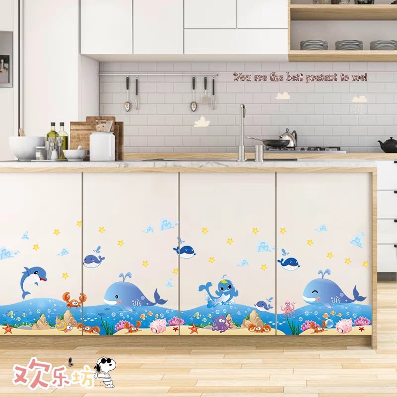 DECAL DÁN CHÂN TƯỜNG CÁ VOI XANH