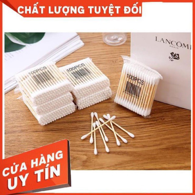 [HCM]Tăm Bông 100 Que Thân Gỗ (thân thiện với môi trường)