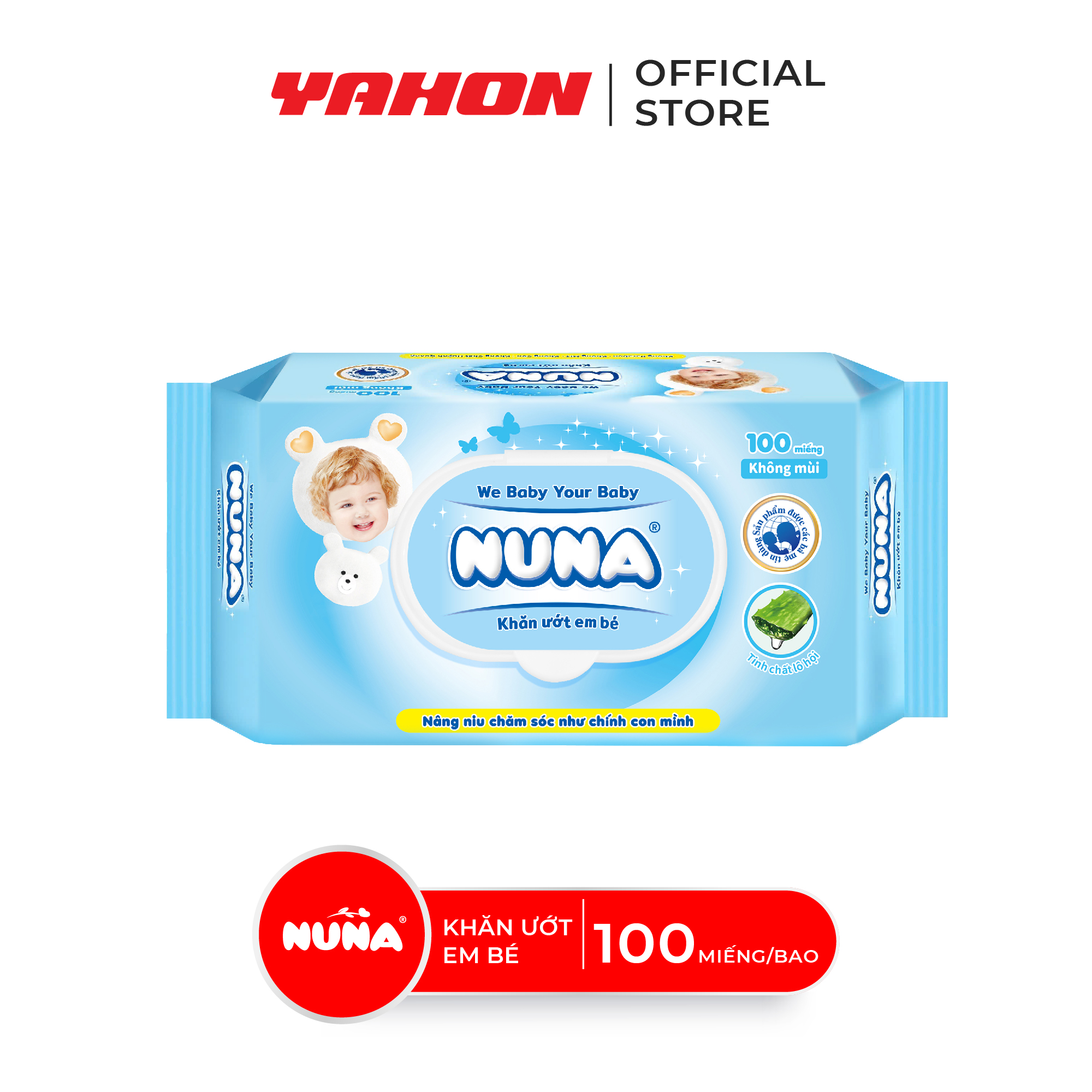 Khăn Ướt Em Bé Nuna Không Mùi 100 Miếng - Vải Không Dệt Mềm Mại - Chiết Xuất Lô Hội - An Toàn Cho Da Nhạy Cảm
