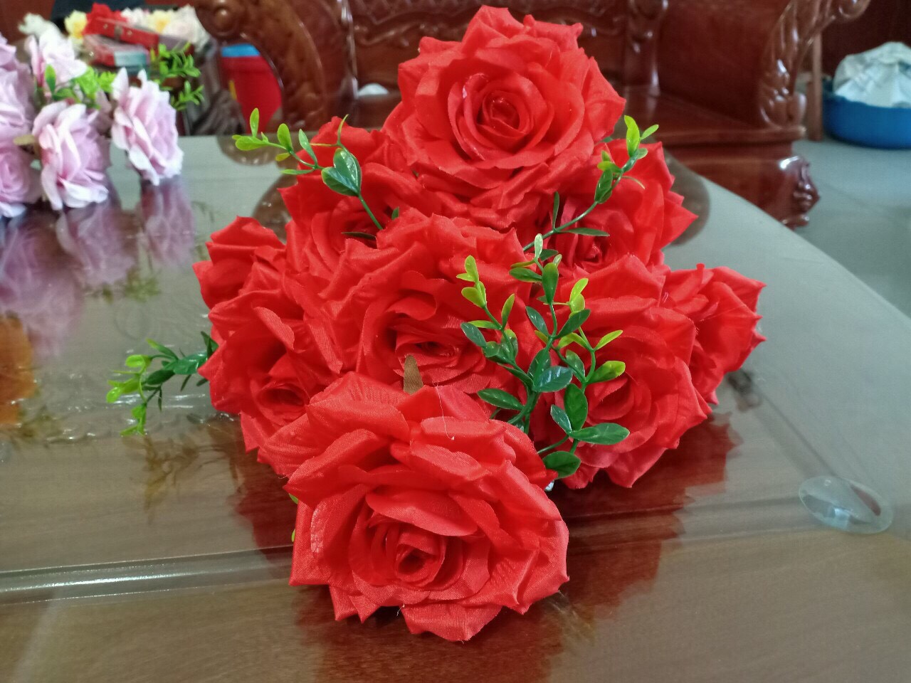 Hoa hồng pháp 9 bông - hoa giả trang trí