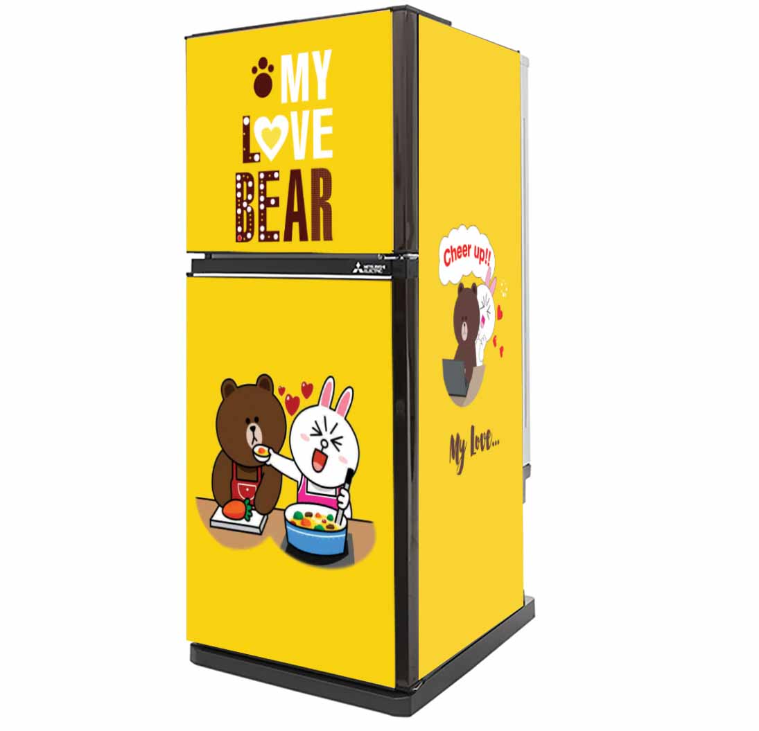 [HCM]Decal dán trang trí tủ lạnh gấu nâu và thỏ trắng (60cm x 160cm)