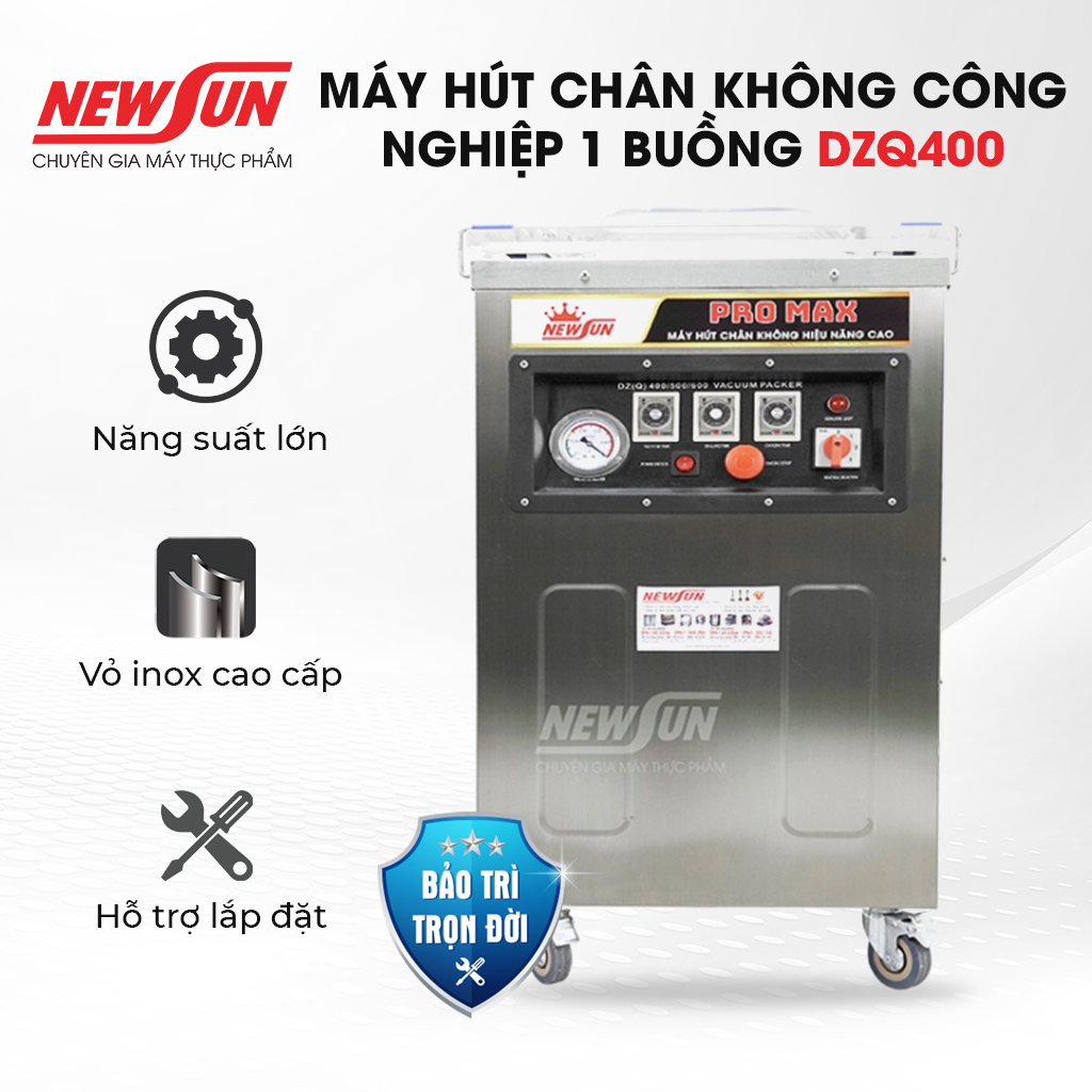 Máy Hút Chân Không, Đóng Gói Thực Phẩm Công Nghiệp 1 Buồng NEWSUN DZQ400 - Hàng Chính Hãng -  Đóng Gói Số Lượng Lớn - Bảo Hành 12 Tháng