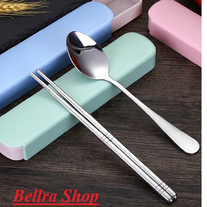 Bộ Thìa Đũa Dĩa INOX 340 Không Gỉ Cực Đẹp Có Hộp Đựng Bằng Nhựa