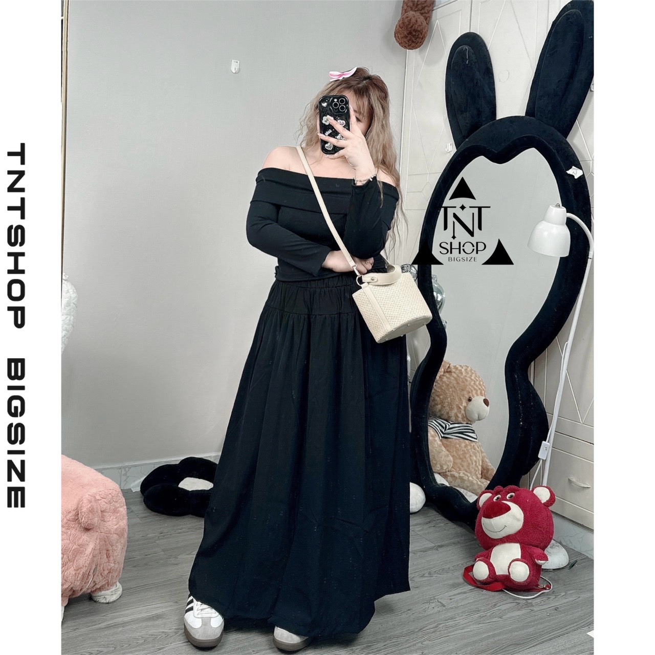SET ÁO TRỄ VAI TAY DÀI CHÂN VÁY MIDI [TNT SHOP BIGSIZE 60KG 90KG]