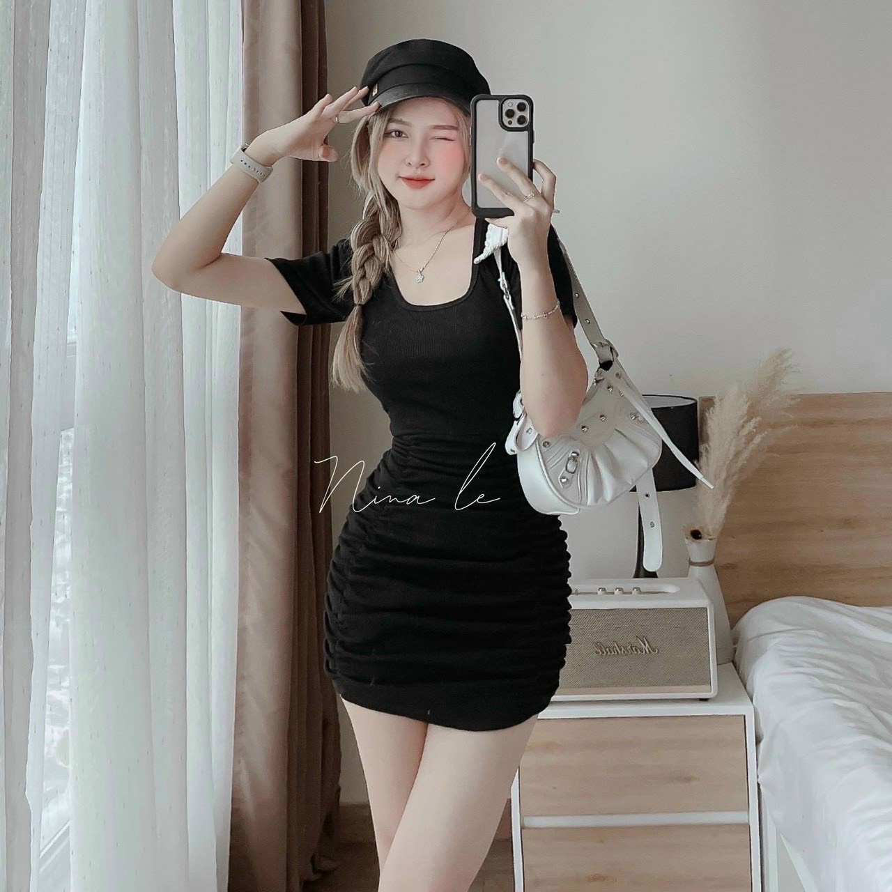 Váy đầm nữ body nhún hông hở sau lưng kiểu dáng trẻ trung tôn dáng dành cho các nàng, Đầm váy nữ ôm body khoét lưng quyến rũ tôn dáng siêu xinh dự tiệc