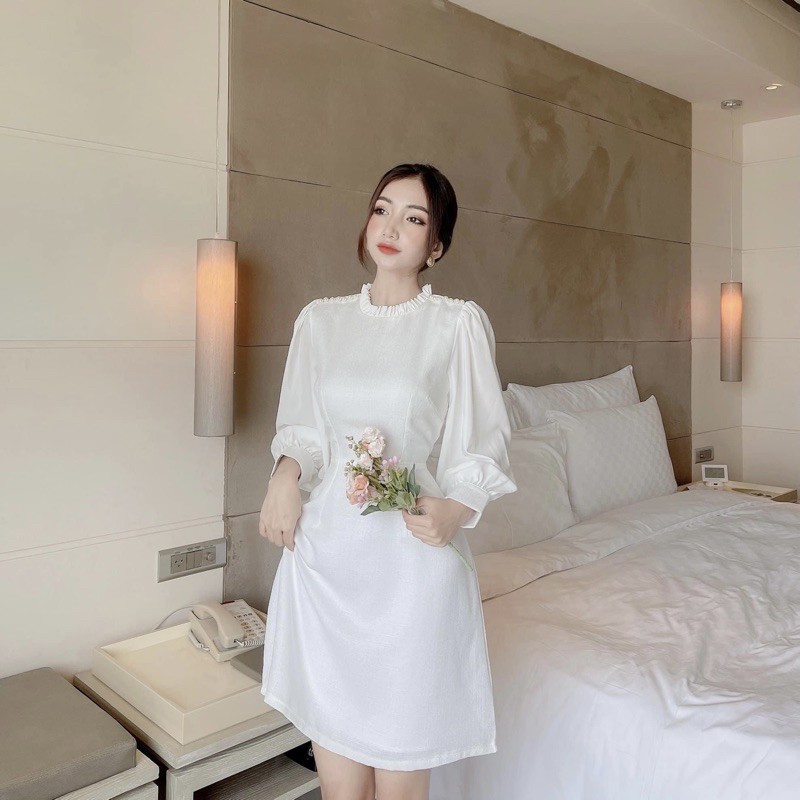 ĐẦM TRẮNG CỔ TRÒN, TAY DÀI (có ảnh thật) MS119