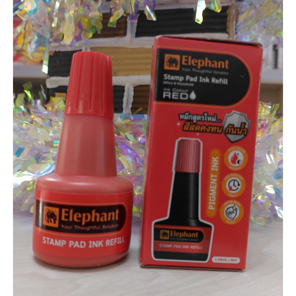 Mực hộp dấu, tampon lăn tay Elephant Đỏ/Xanh/Đen hộp 30ml