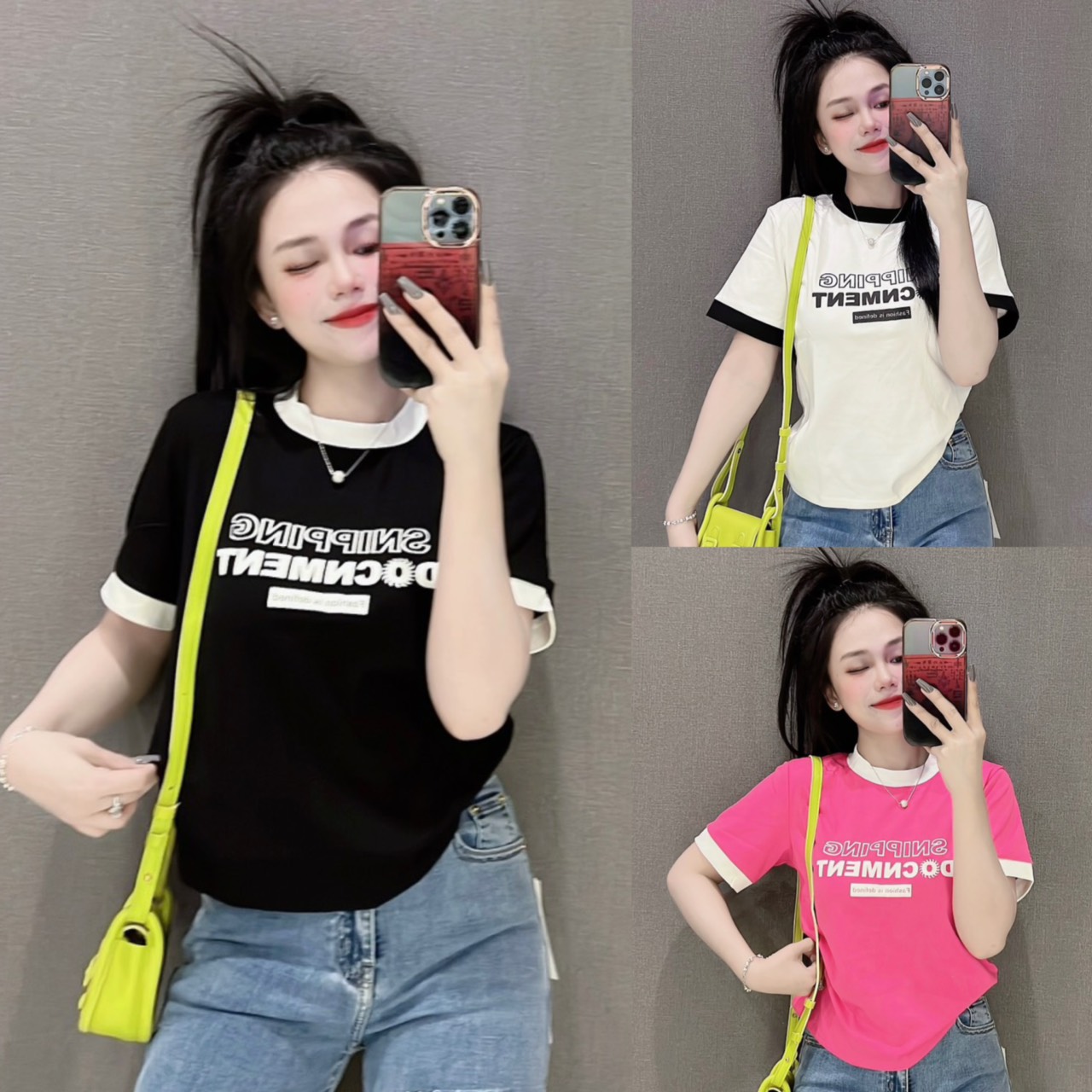Áo thun nữ Tay Lỡ dáng ôm nhẹ babytee phối viền ( Mã SNIPPING )