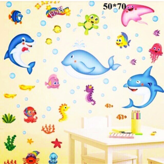 Decal tranh dán biển cả 2 bức kết hợp cho bé