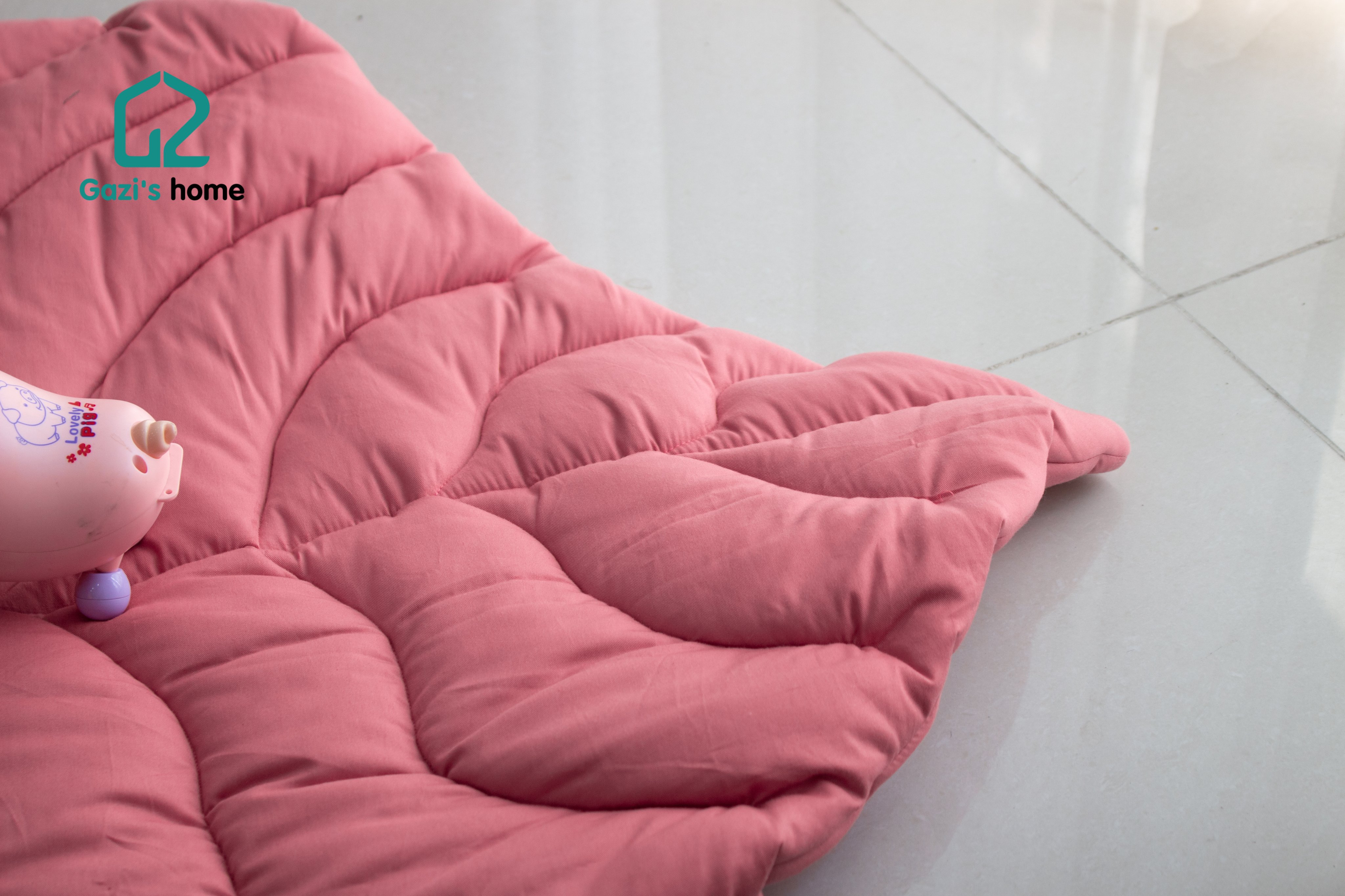 Thảm cotton chiếc lá- Thảm nằm cho bé - Màu hồng