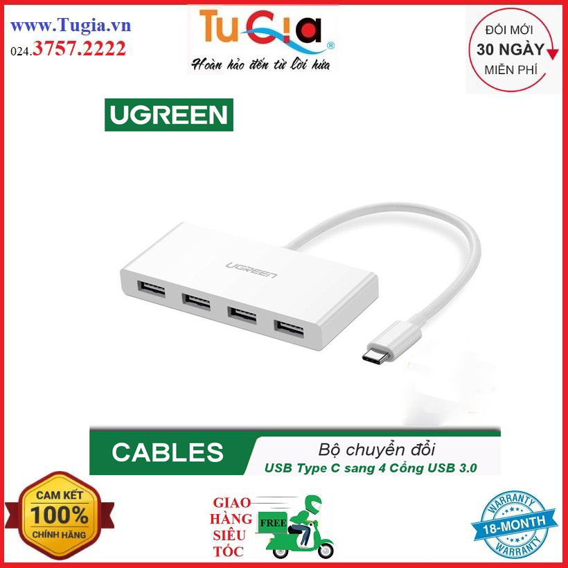 Cáp USB-C To 4 Cổng USB 3.0 Ugreen (40379) - Hàng Chính Hãng