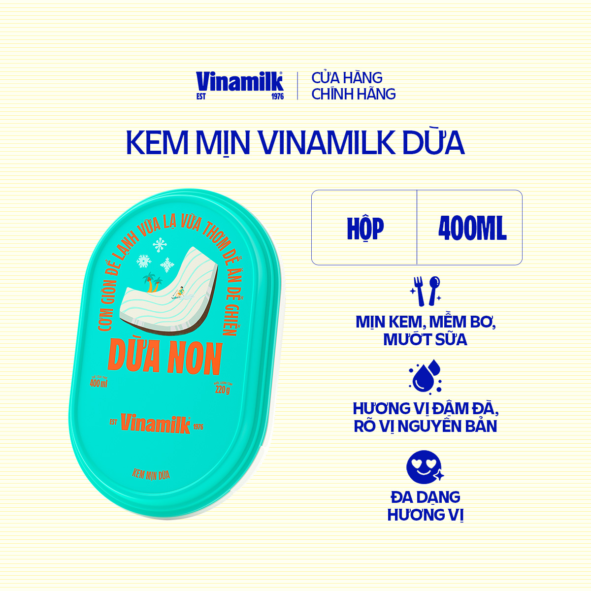 2 Hộp Kem Vinamilk Dừa 400ml