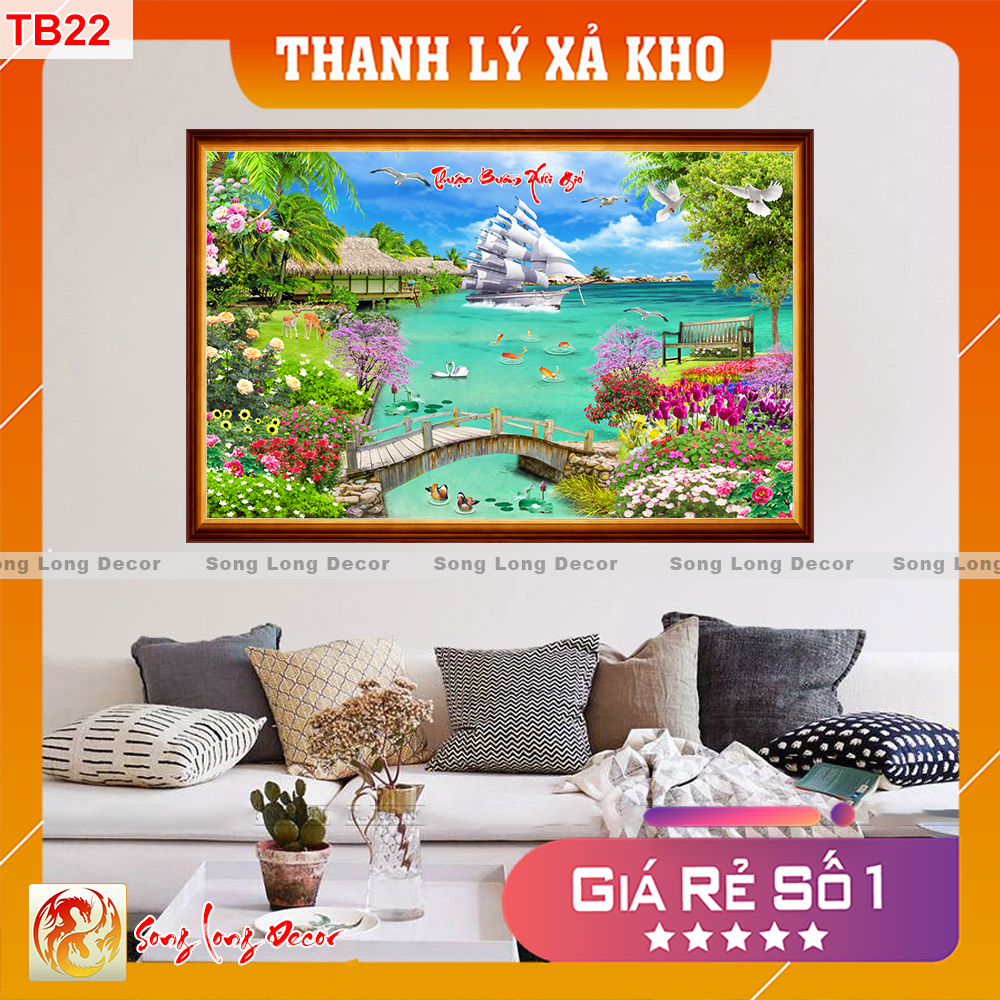 [THANH LÝ SẢ KHO] Tranh dán tường 3d - Tranh 3D Thuận Buồm Xuôi Gió  - Tranh Phong Thủy - Giấy dán tường 3d - Song Long Decor  TB22