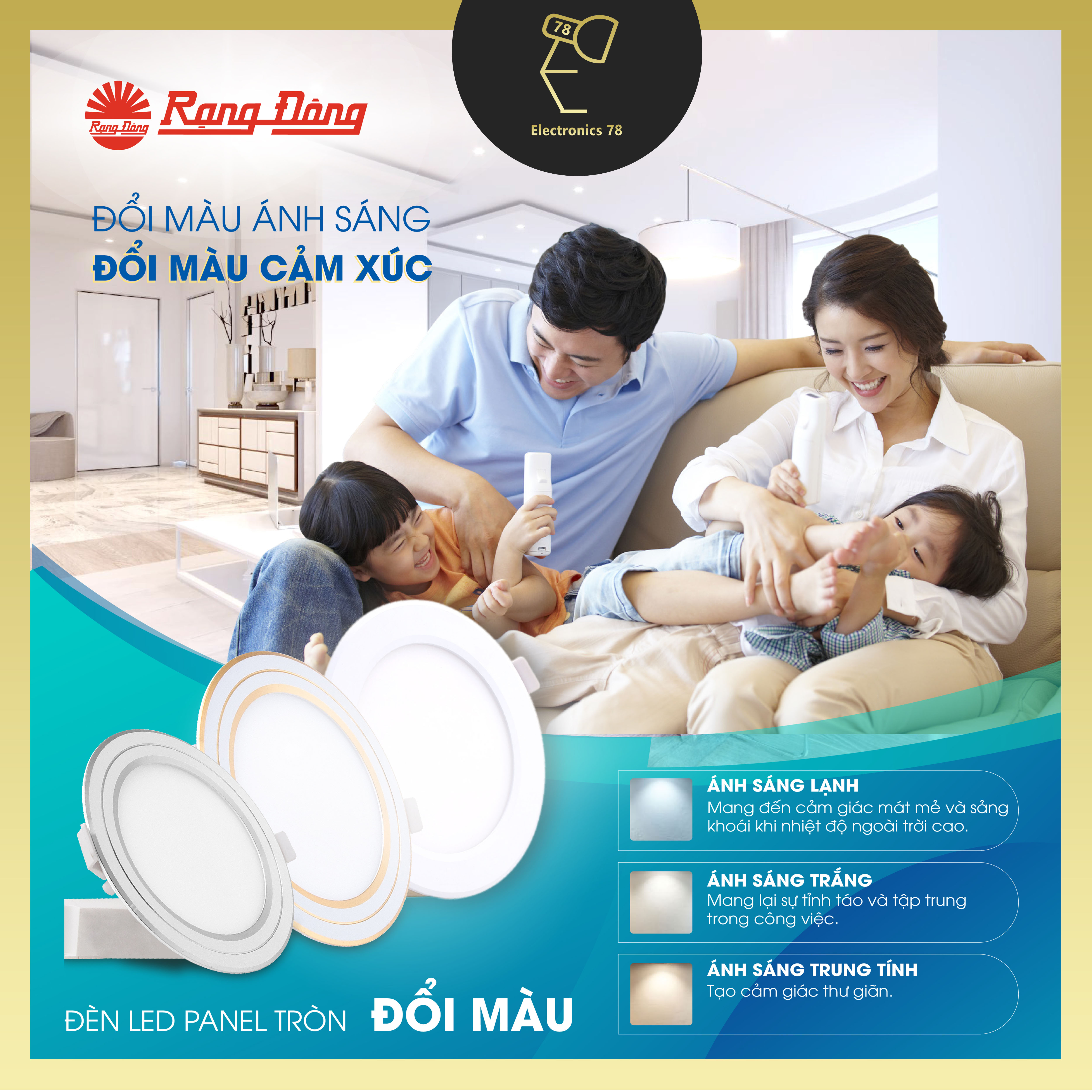 [Chính Hãng] Đèn Led Panel Âm Trần Đổi Màu 3 Chế Độ Rạng Đông 7W/9W/12W, Có viền/Không viền