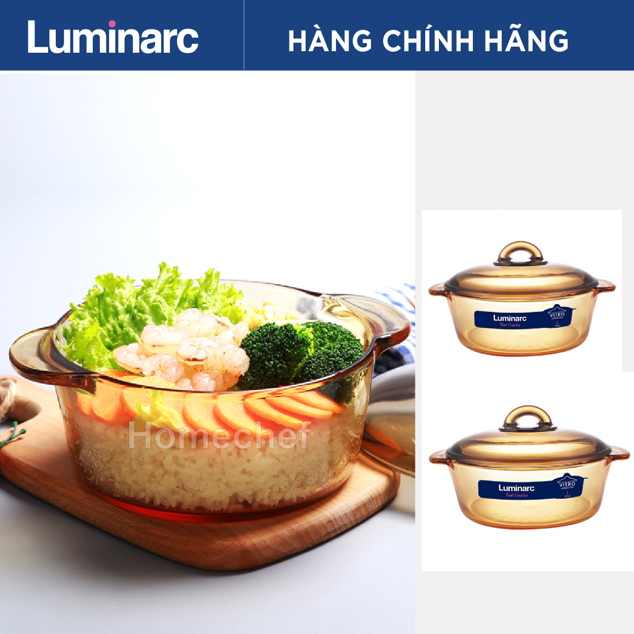 Bộ 2 nồi thủy tinh Luminarc 1L 2L – LAVI6P0 (Nâu)