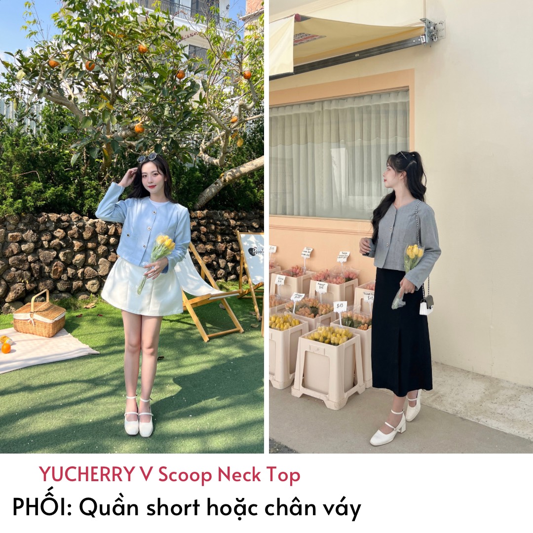 YU CHERRY | Áo blazer mặc được 2 kiểu V Scoop Neck Top YA439