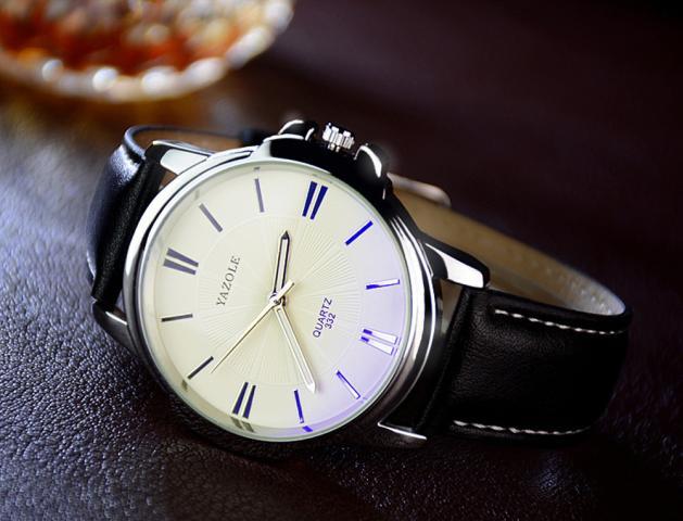 Đồng hồ nam Yazole 332 dây da thời trang cực chất (Viền bạc)