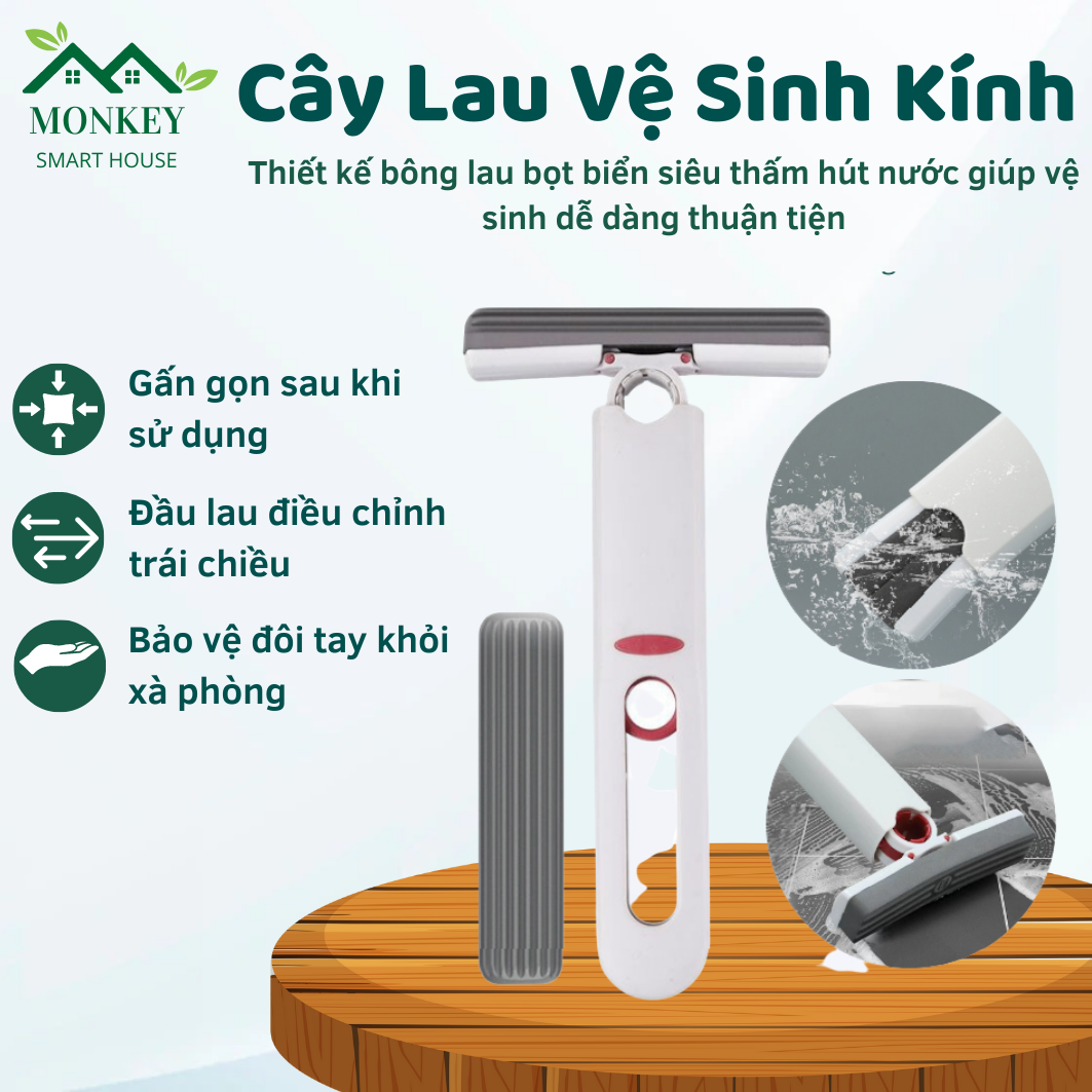 Cây lau kính tự vắt mini gấp gọn, dụng cụ lau vệ sinh bàn bếp, bàn làm việc kính ô tô mút bọt biển siêu thấm hút nước