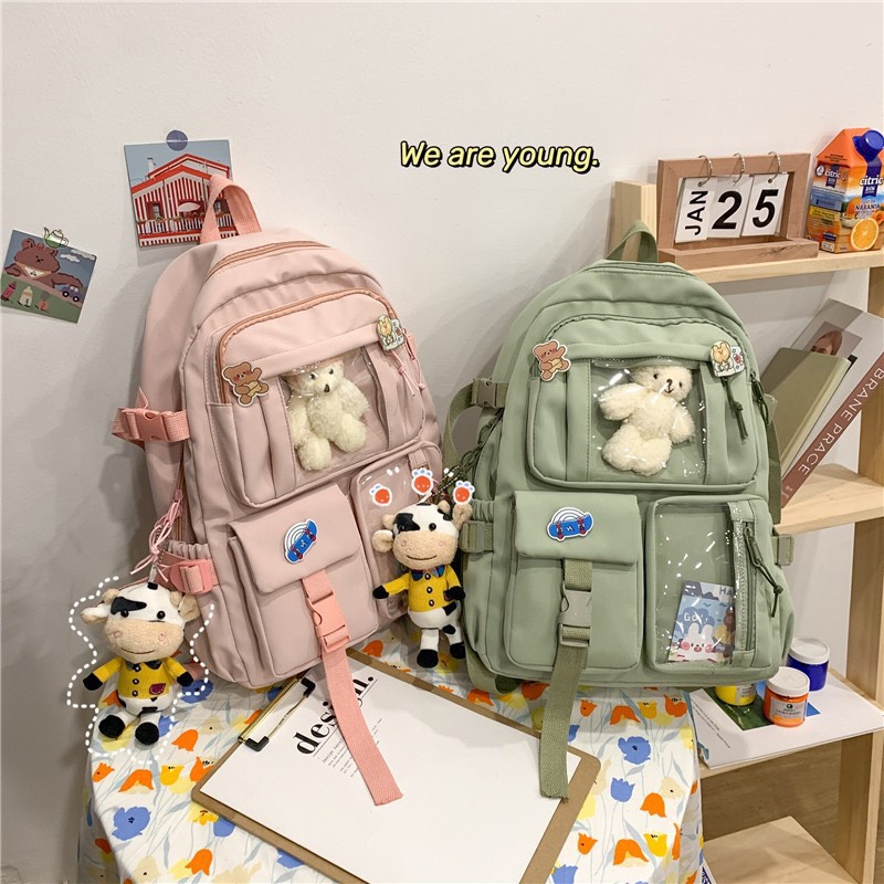 Cặp đi học Ulzzang Hàn Quốc cho học sinh đựng nhiều sách vở ngăn bóng kính