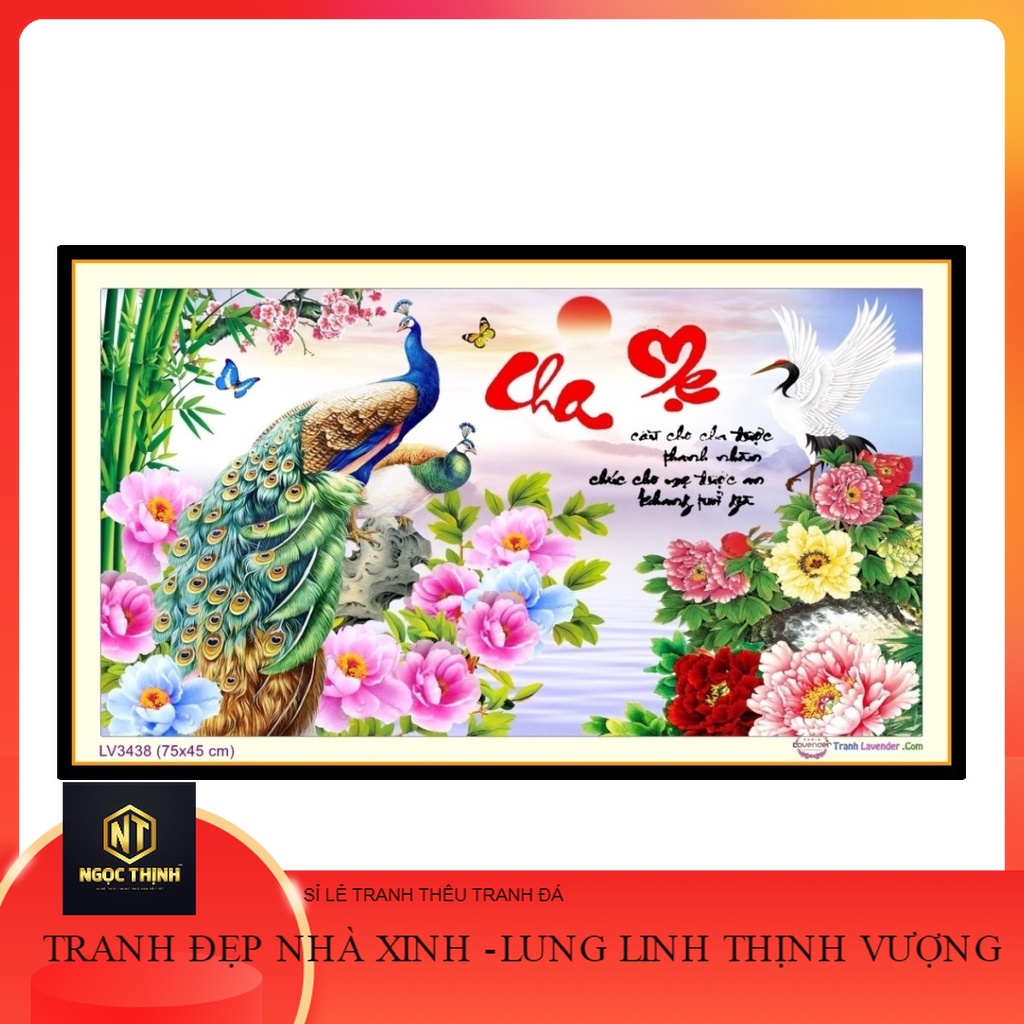 [ Siêu rẻ ] Tranh thêu chữ thập 3D Cha mẹ kích thước 75*45cm