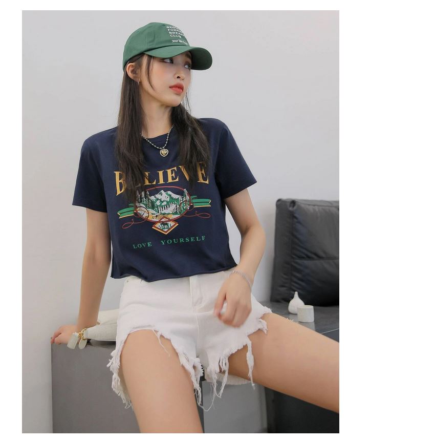 Áo thun nữ croptop dáng thể thao Beleive màu xanh đen cực chất