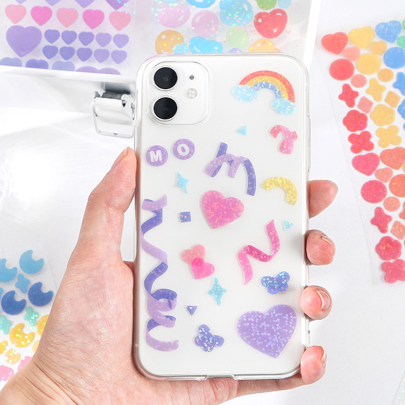 Sticker dán kim tuyến lấp lánh màu sắc phong phú, nơ họa tiết ngẫu nhiên, decor card idol, ốp điện thoại