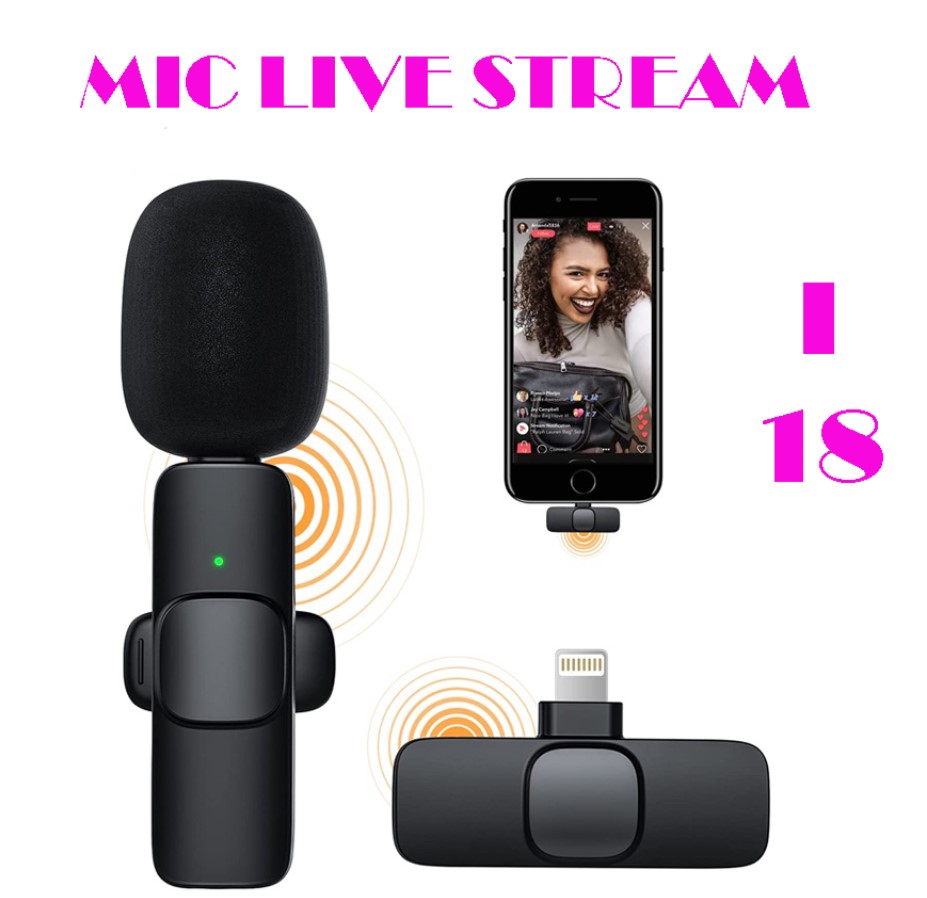 Micro không dây cài áo iPhone,Micro Thu Âm youtber I18 PRO LIGHTNING,Micro ko dây kết nối bluetooth với máy tính, điện thoại dễ sử dụng kết nối đa năng giảm tiếng ồn khi quay video.