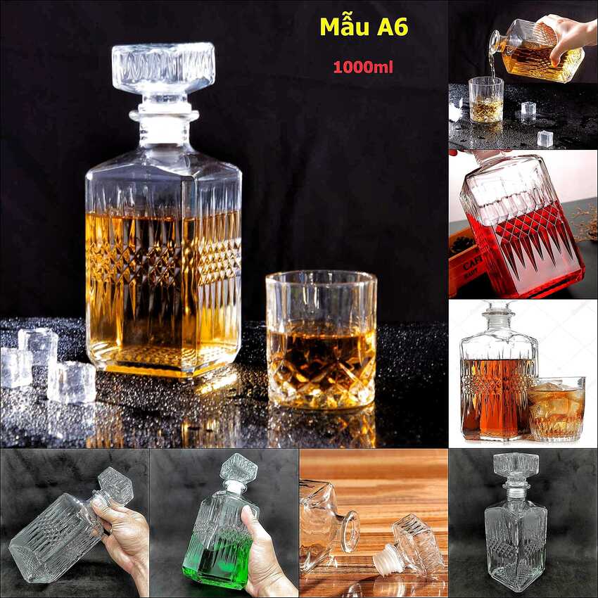 Chai Thủy Tinh Đựng Rượu 1 Lít – 15 mẫu lựa chọn – Vỏ Chai Rượu Đẹp 1000ML làm quà biếu – Bình Đựng Rượu Thủy Tinh – Chai Đựng Rượu Cao Cấp