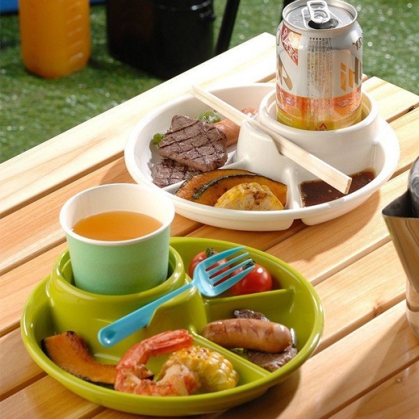 Khay ăn dặm tròn 3 ngăn có khay để cốc , thìa và nĩa Inomata cho bé - Made in Japan - KBN 142010