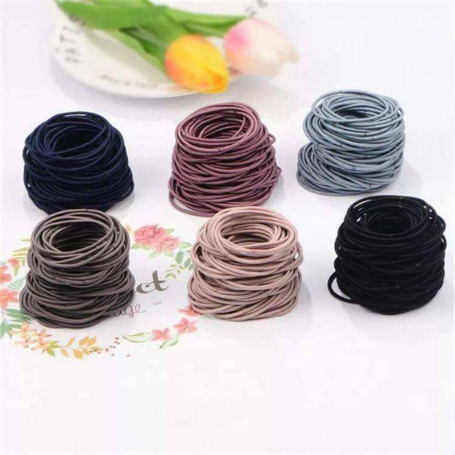 Set 100 thun cột tóc co giãn đủ màu cho mẹ và bé