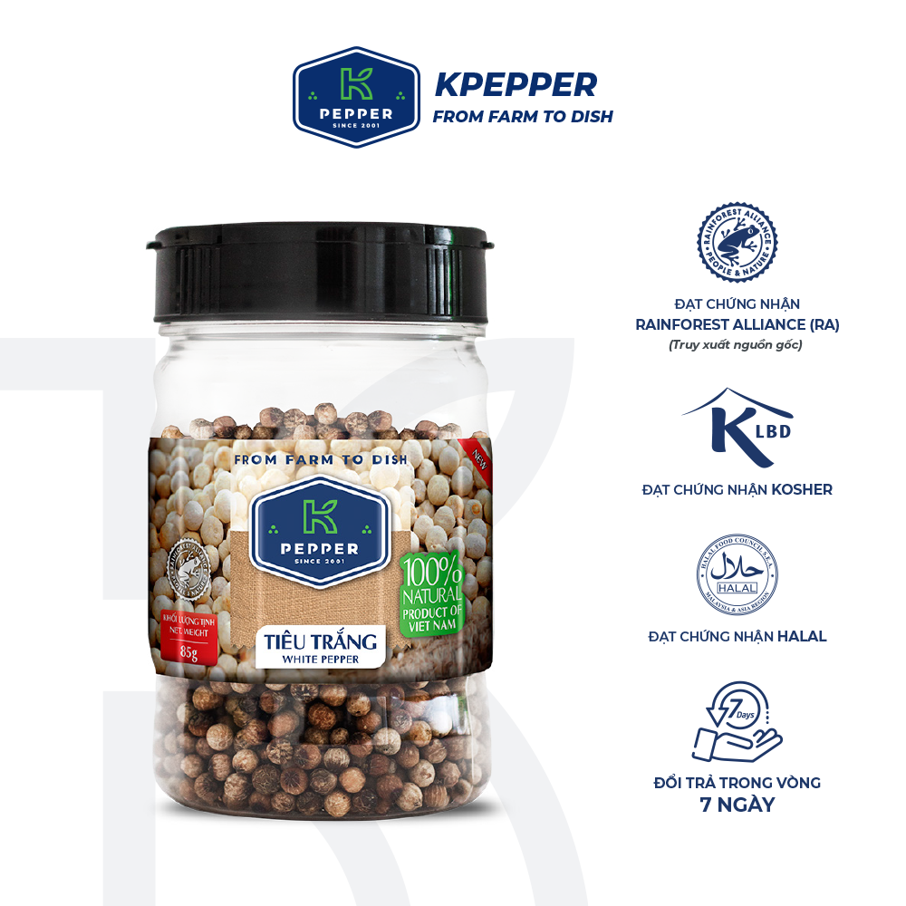 Tiêu trắng hạt hũ 85gr - K Pepper 1 Hũ