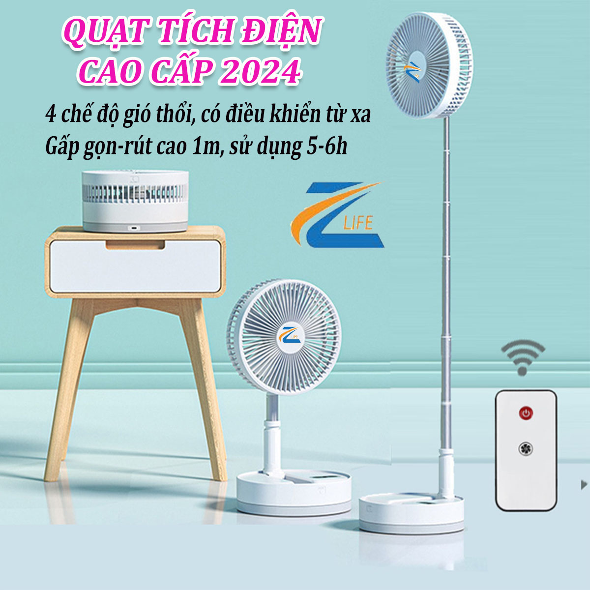 Quạt Mini Để Bàn Sạc Pin Loại Tốt , Quạt Tích Điện Loại Lớn SUMMER thương hiệu ZLIFE, , Quạt Điện 3 Tốc Độ Gió, Sử Dụng 6-8 Tiếng, quạt cầm tay, để bàn tích điện mini