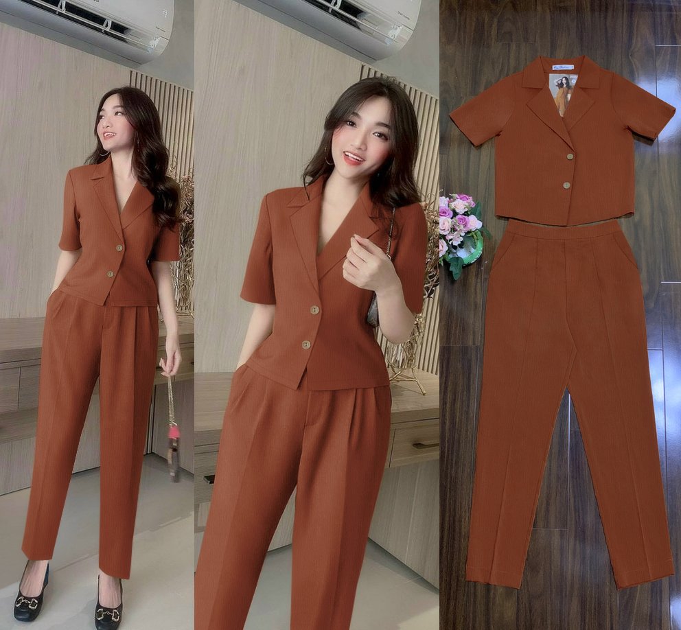 Set áo vest quần dài nguyên bộ áo vest cài nút phối quần dài sang chảnh TJ1184