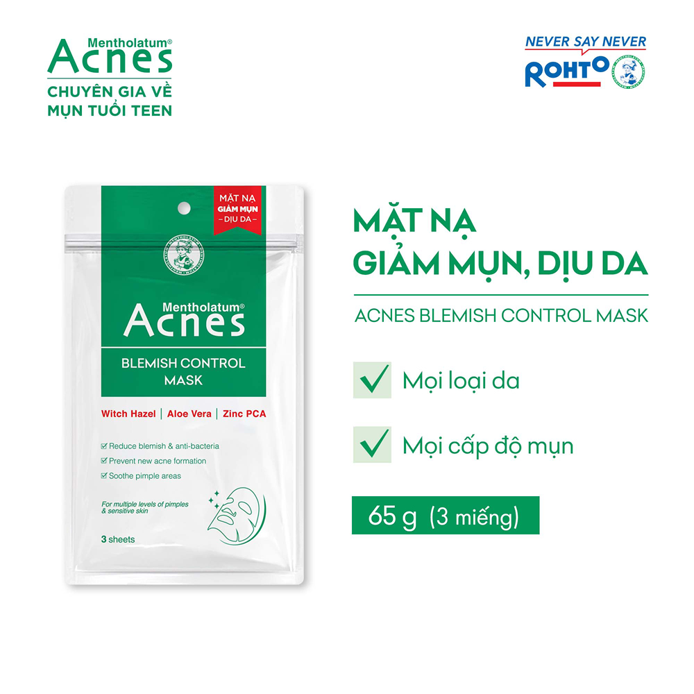 Mặt Nạ Giảm Mụn Dịu Da Acnes Blemish Control Mask 65g (3 Miếng)