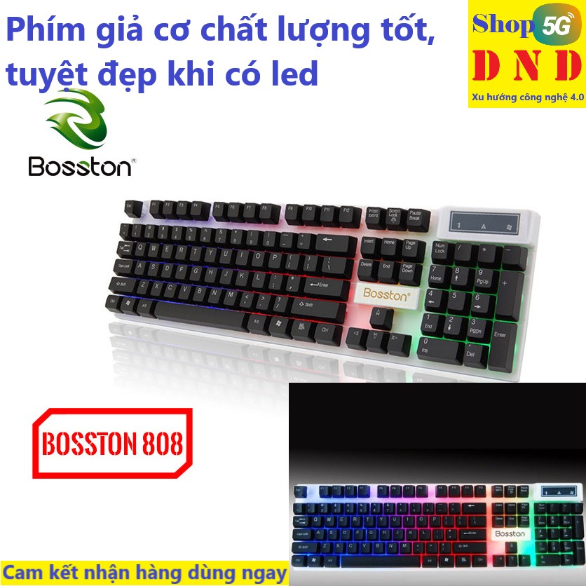 Bàm phím cổng USB giả cơ có led trợ sáng hỗ trợ 10 triệu lượt bấm Bosston 808 chính hãng do VSP phân phối bảo hành 12 tháng
