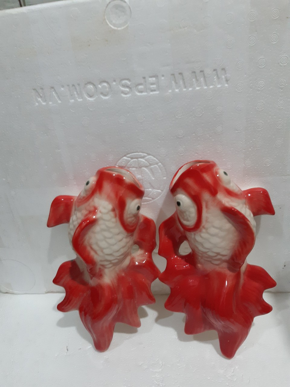 [HCM]Chậu/bình gốm cá treo tường 2 con đỏ