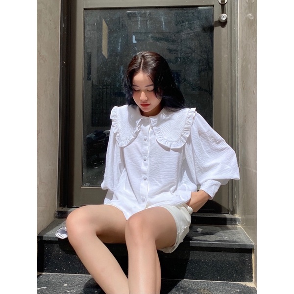 [Nhập mã LAZFASHION34-giảm 15% tối đa 99k/600k]SAP-Áo sơ mi cổ sen nút bọc