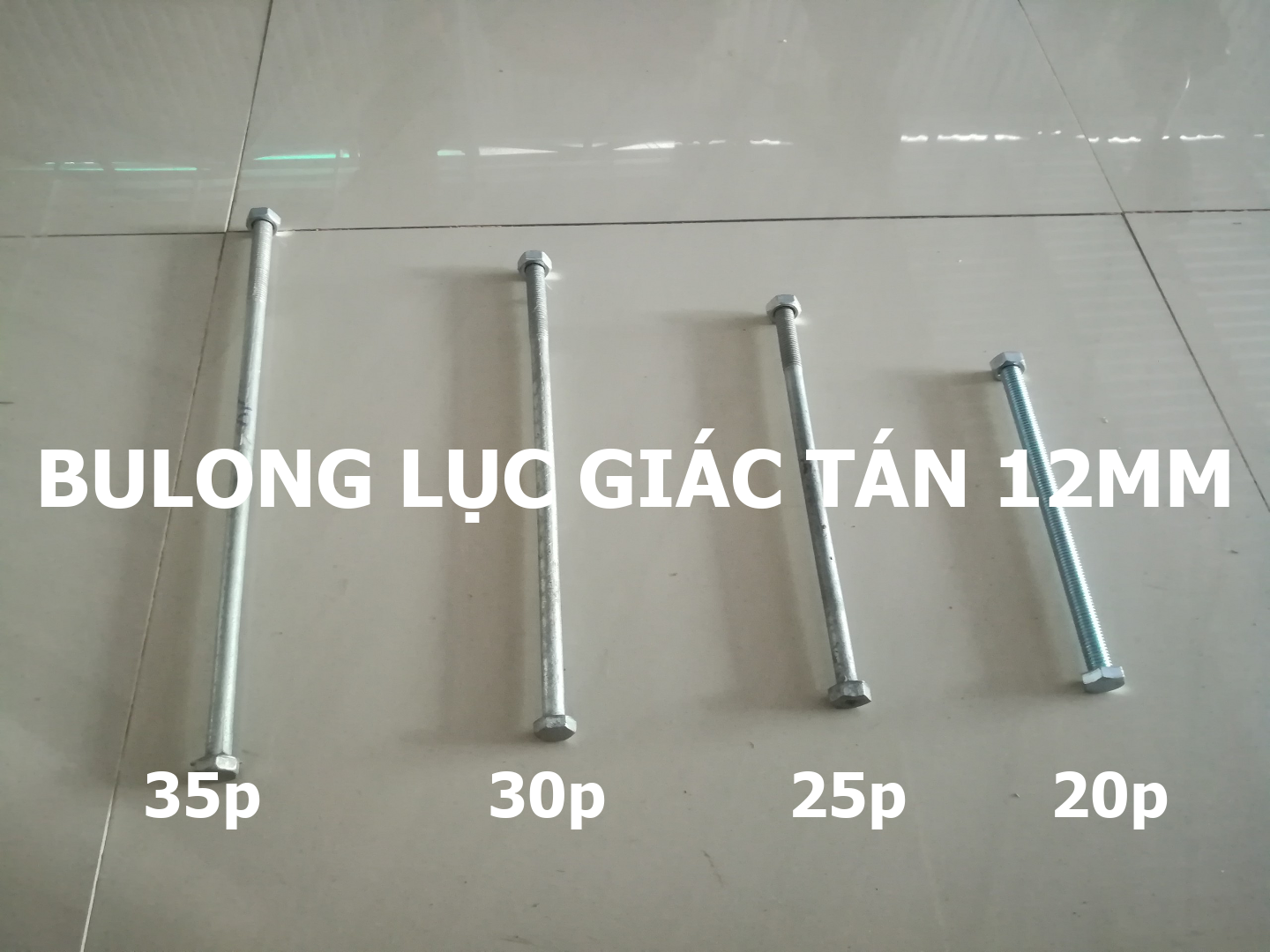 BULONG LỤC GIÁC TÁN 12MM (Li), dài 20cm 35cm (giá đã bao gồm tán)