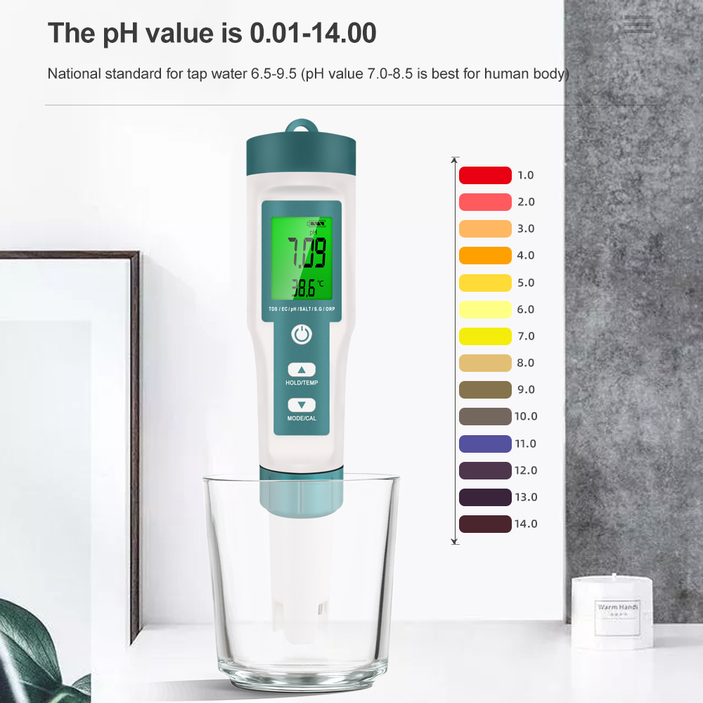 Máy đo ORP PH TDS EC kỹ thuật số 7 trong 1 Độ mặn SG Máy kiểm tra nhiệt độ Độ dẫn điện Bộ lọc nước Bút kiểm tra độ tinh khiết có đèn nền