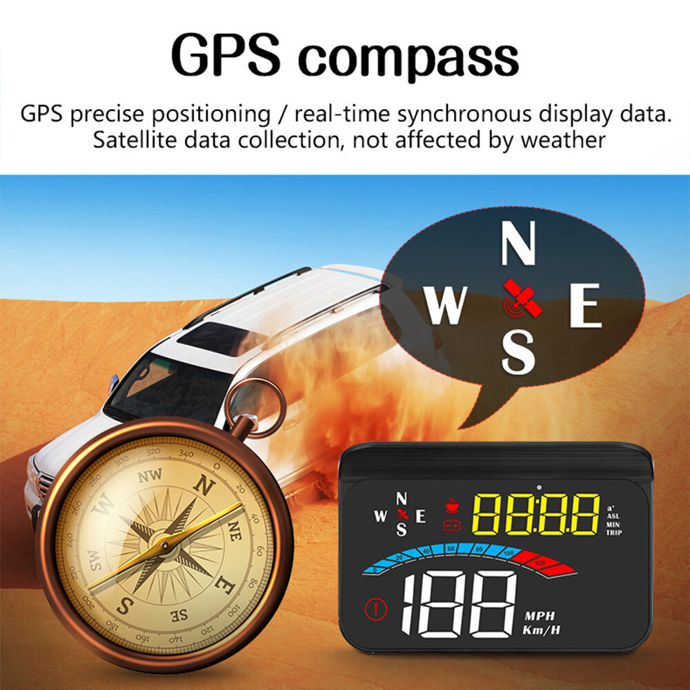 XTOBD Car HUD Display Head Up Display Windshield Projector with Speed, Digital Clock, Overspeed Warning, Mileage Measurement, Water Temperature, Direction,
