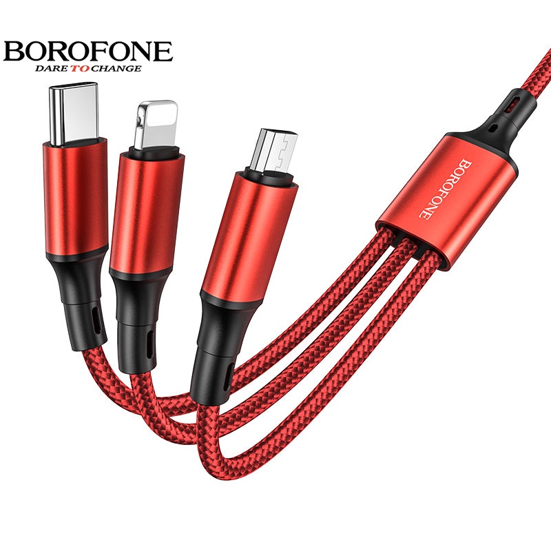 Dây cáp sạc 3 đầu borofone bx50 dòng 2.4a đầu lightning, micro, type-c chống rối dài 1m - chính hãng
