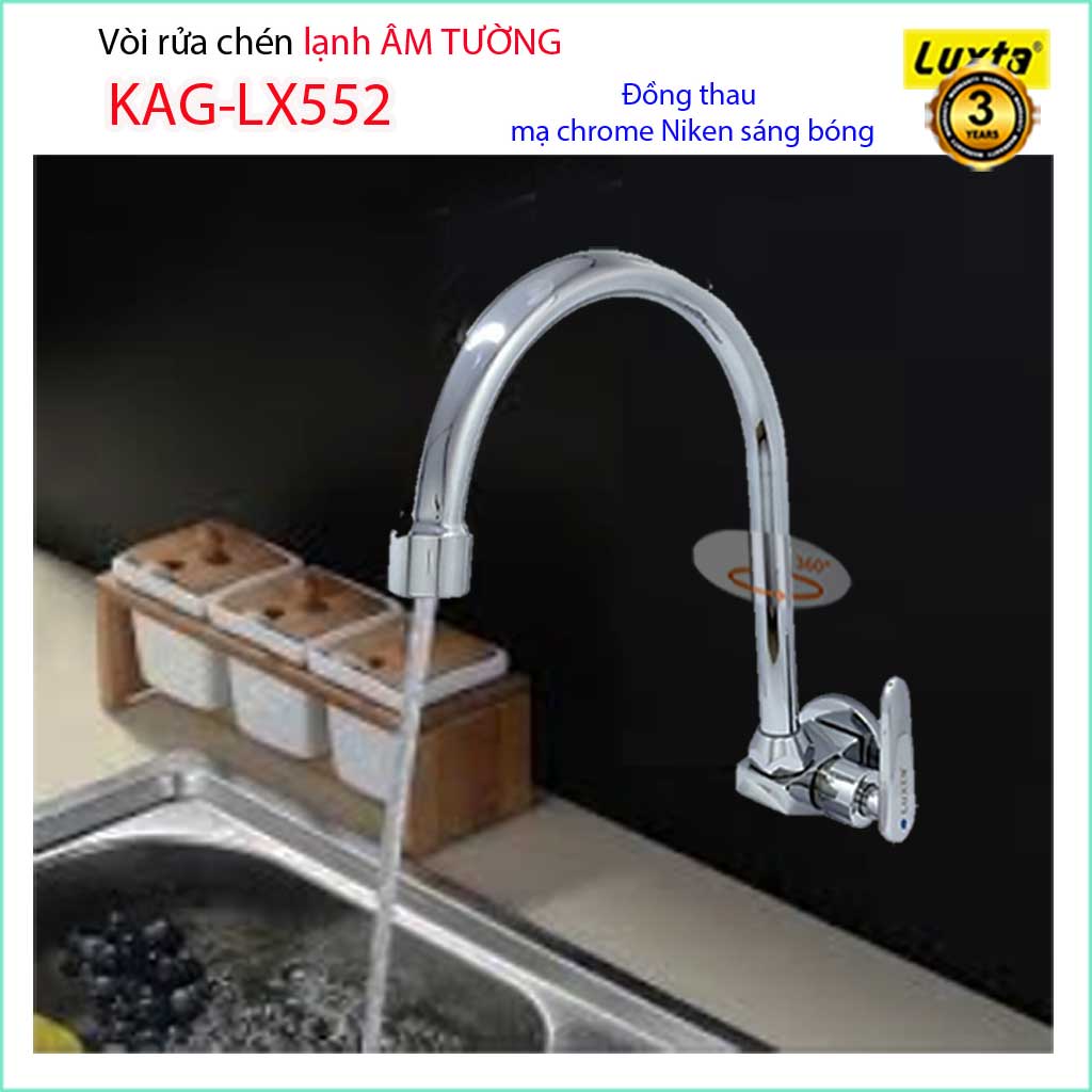 [HCM]Vòi chậu chén Luxta gắn tường KAG-LX552 , vòi bếp âm tường cần cong tay gạt vuông siêu bền