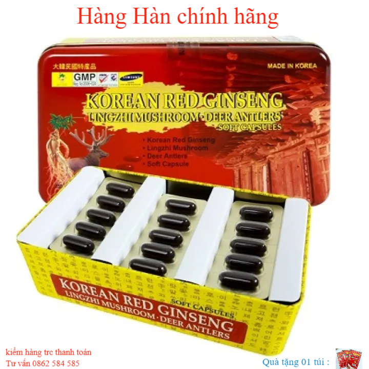 Viên Đạm Hồng Sâm Nhung Hươu Linh Chi Hàn Quốc, Hộp 60 viên