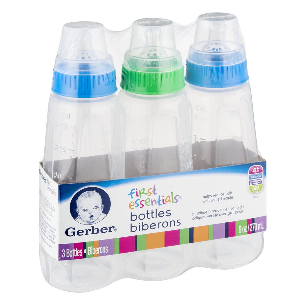 Set 3 bình sữa Gerber First Essentials núm silicon 270ml (9oz)-Xách tay Mỹ