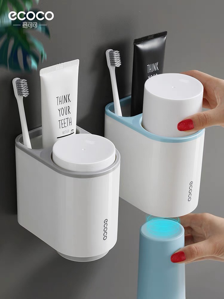 Kệ cắm bàn chải đánh răng Ecoco 2 cốc dán tường- ECOCO 1905