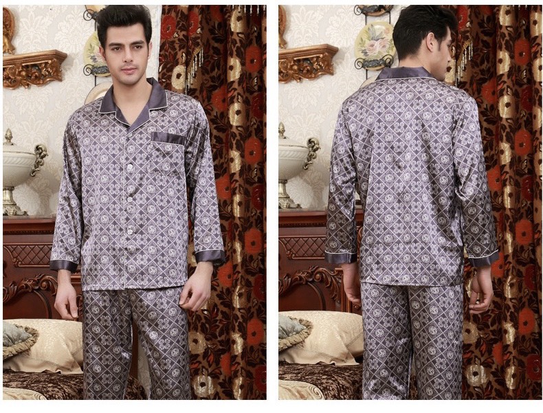 NG057 Bộ Pyjama nam dài tay chất lụa hàng nhập
