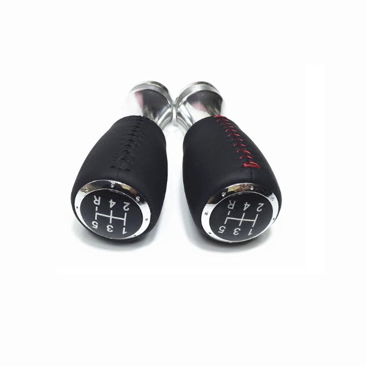 Tay nắm cần số ô tô, xe hơi bọc da thật 100% loại cán dài dùng cho số sàn MOMO7 (Màu đen chỉ đỏ)