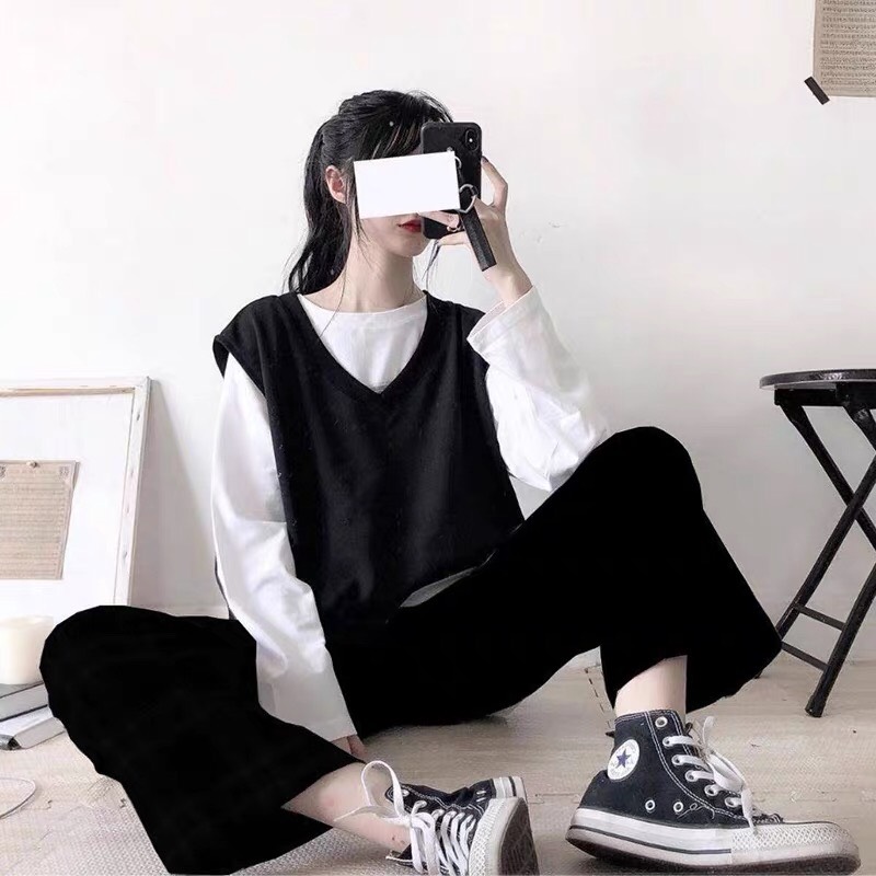 SET 3 MÓN ÁO GILE + ÁO XUÔNG DÀI TAY + QUẦN ỐNG RỘNG