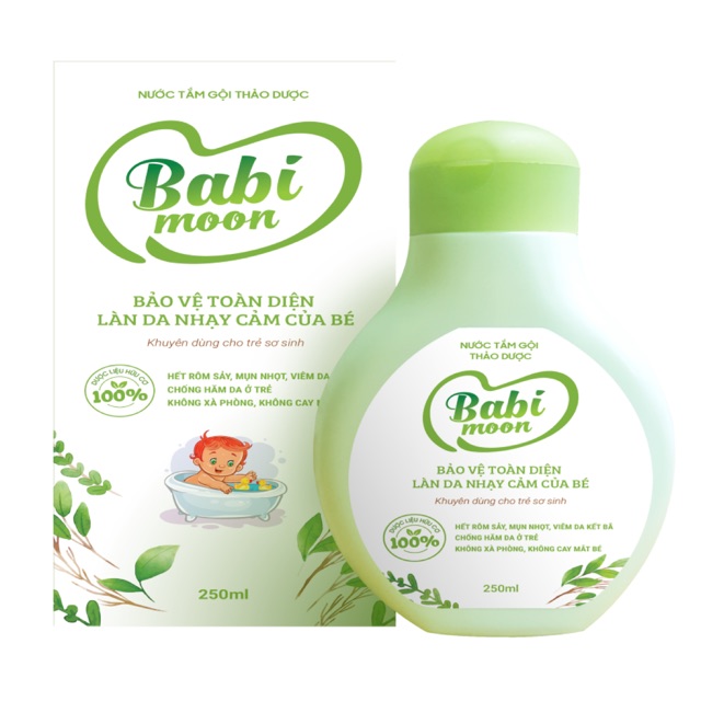 [HCM]Nước tắm gội thảo dược Babi moon - 250ml - Bảo vệ toàn diện làn da nhạy cảm của bé