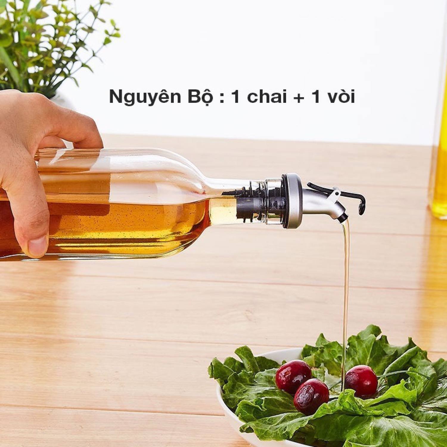 Chai rót dầu ăn thuỷ tinh dáng vuông